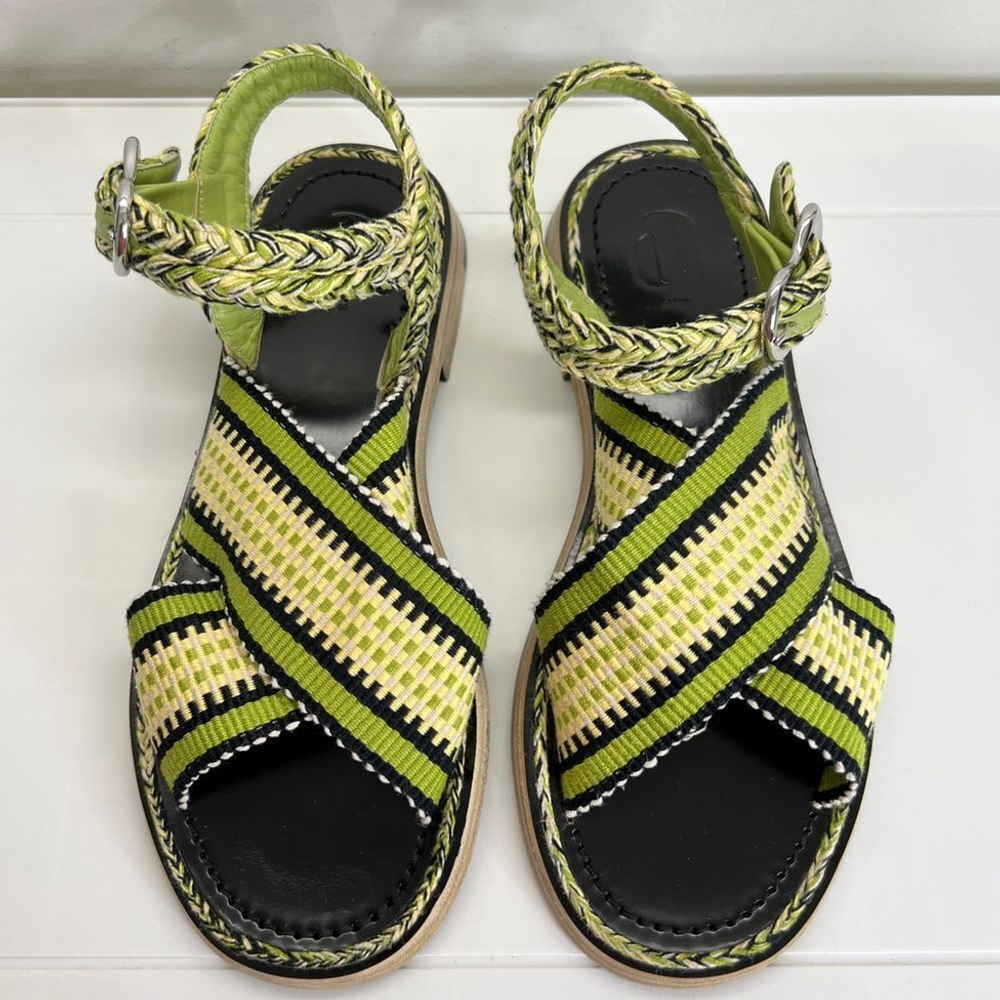 Anthropologie Braided Lime Green & Black Cross-Strap Sandals